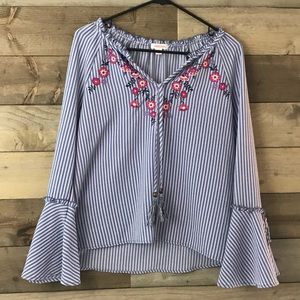 Xhilaration Blue and White Striped Blouse